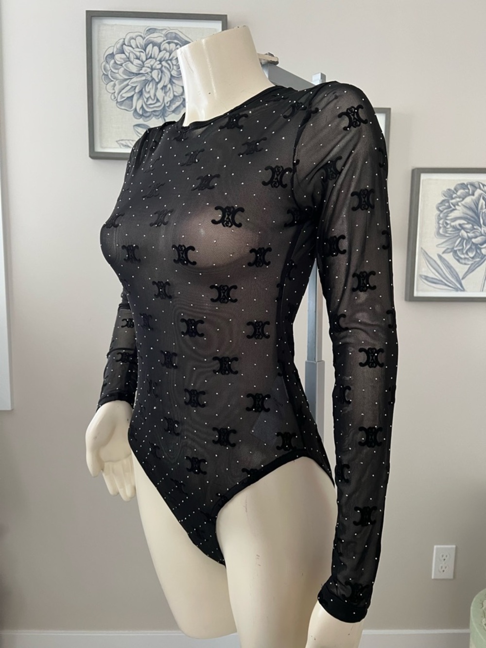NWT Sheer Black Long-Sleeve Mesh Bodysuit - Picture 7 of 12